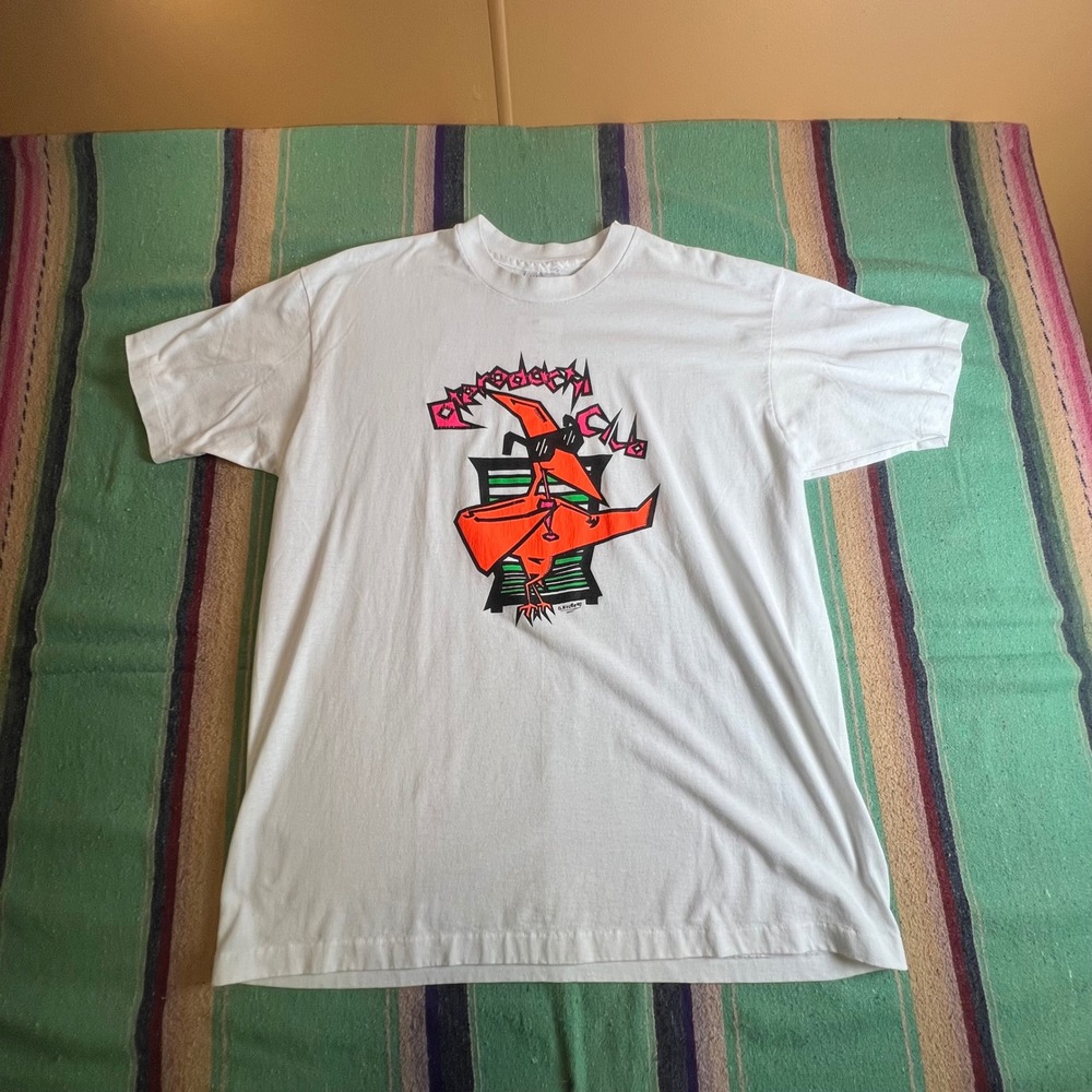 Pterodactyl Club T-Shirt Mens XL White Vintage 80s 90s Graphic Neon Tee